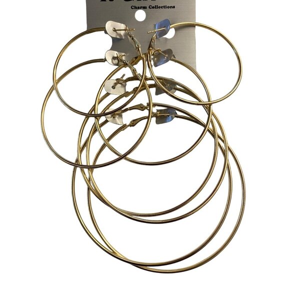 It Girl Charm Collection Hoop Earrings Women’s Gold Tone Fashion Lot of 6 Pairs - Picture 3 of 6